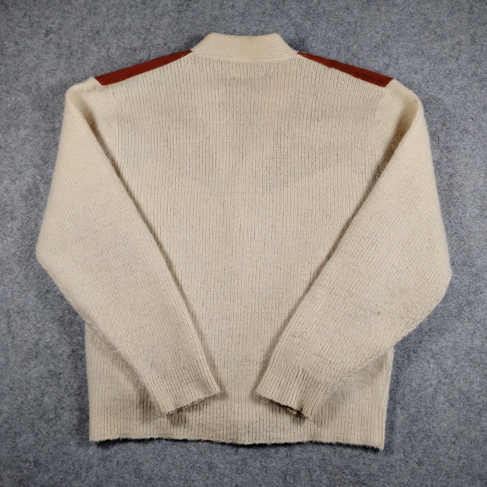 Vintage Western Cardigan Sweater Cream Rust Suede Yoke Elbow Patches L Mohair - Picture 13 of 14